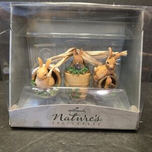 Hallmark Set of 3 Spring Bunny Rabbit Ornaments M. Bastin of Nature Sketchbook